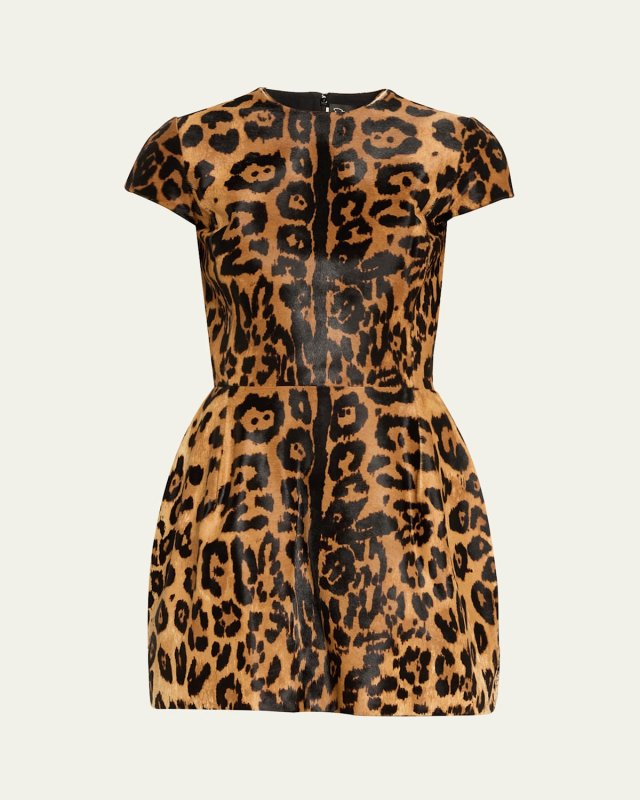 Jaguar Print Leather Mini Dress