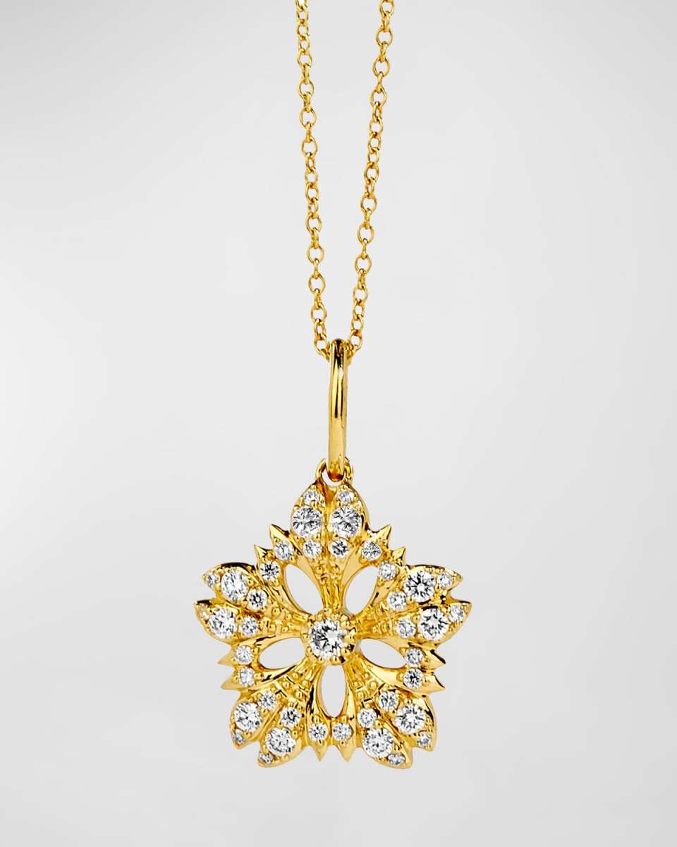 18K Yellow Gold Diamond Flower Pendant Necklace