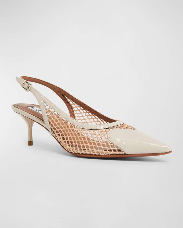 Mesh Heart-Toe Slingback Pumps