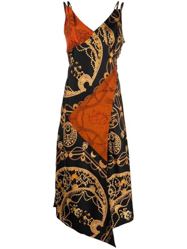 graphic-print silk slip dress