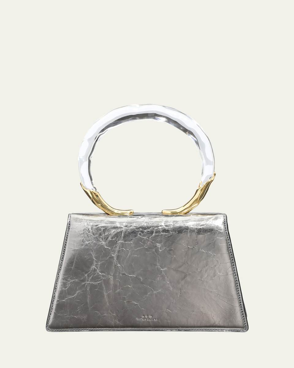 Quad Cracked Metallic Ring Top-Handle Bag
