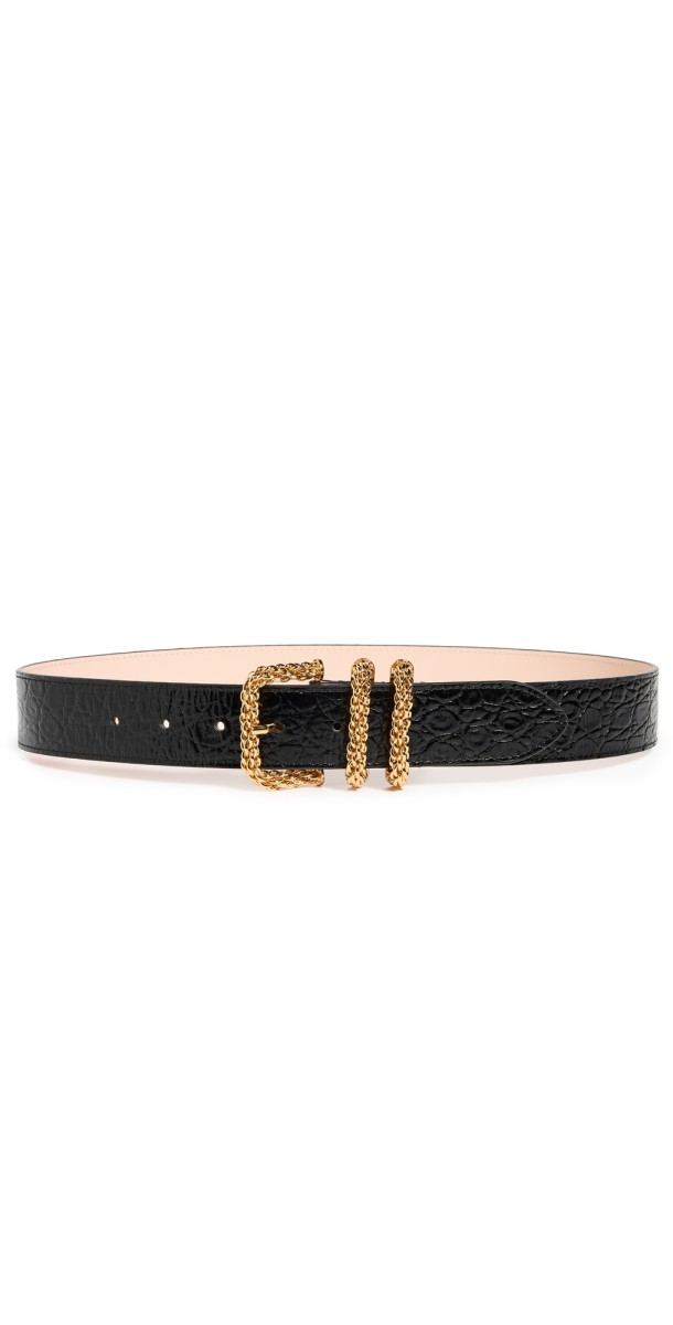BY FAR Katina Black Circular Croco Embossed Leather Belt Black