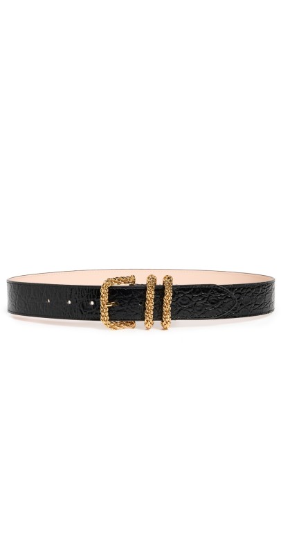 BY FAR Katina Black Circular Croco Embossed Leather Belt Black