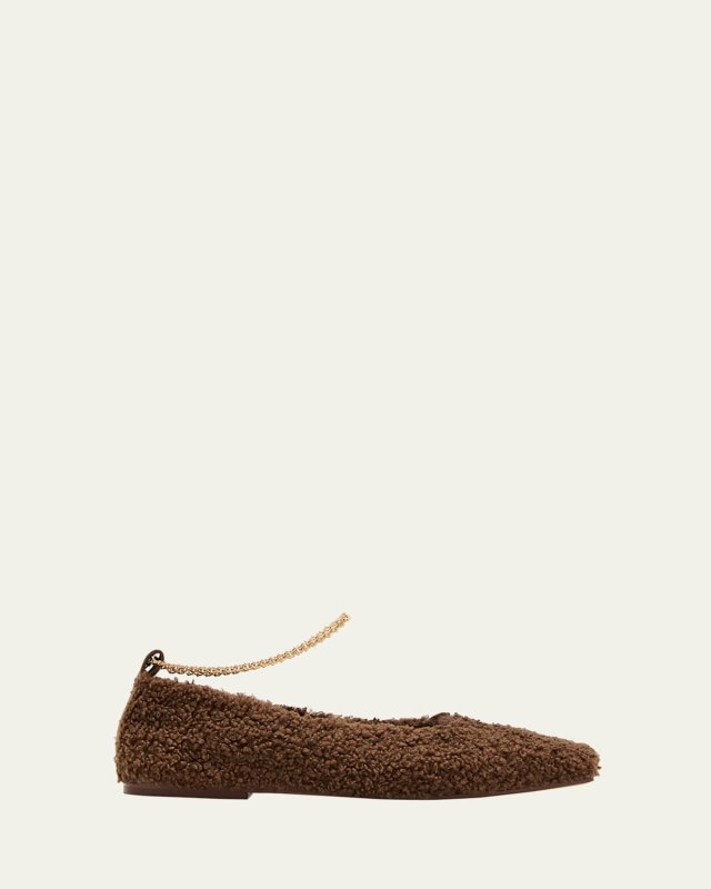 Augusta Faux Fur Ankle-Chain Ballerina Flats