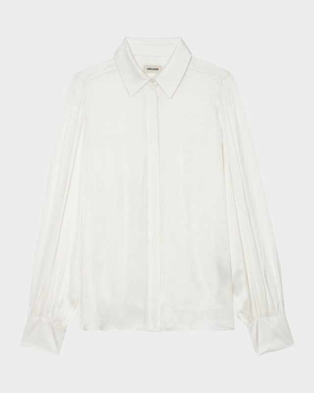 Trenta Gathered Button-Down Satin Blous