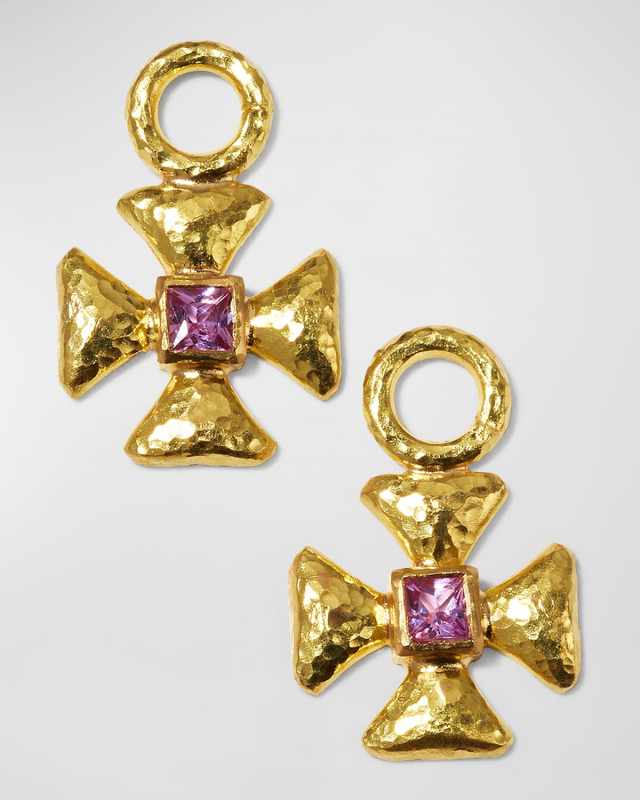 19k Pink Sapphire Maltese Cross Earring Charms