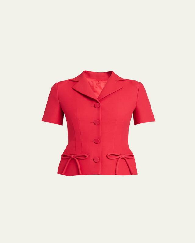 Crepe Couture Wool Short Jacket with Bow Details