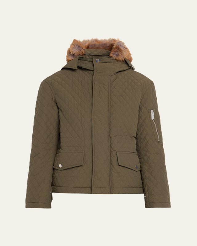Short Quilted Jacket with Faux Fur Hood