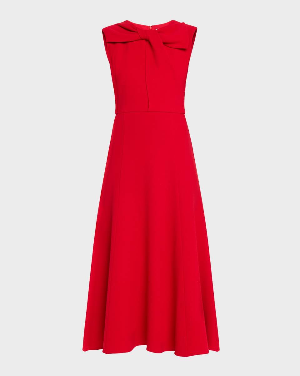 Bow Sleeveless Wool Crepe Midi Dress