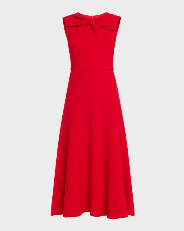 Bow Sleeveless Wool Crepe Midi Dress