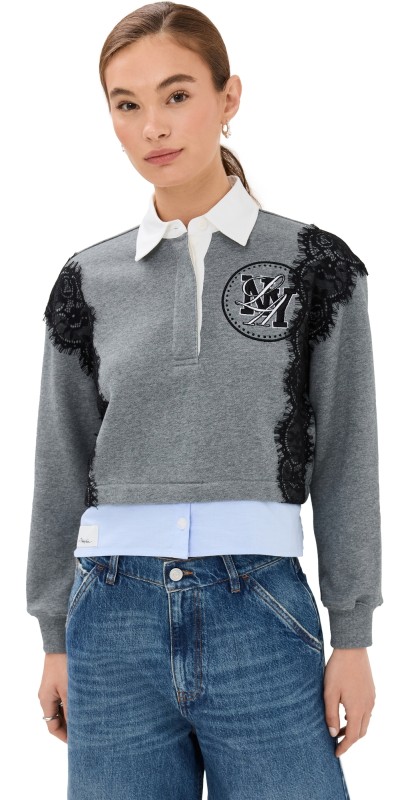 3.1 Phillip Lim Cut Off Trompe Loeil Rugby Sweatshirt Heather Grey/Oxford Blue Combo