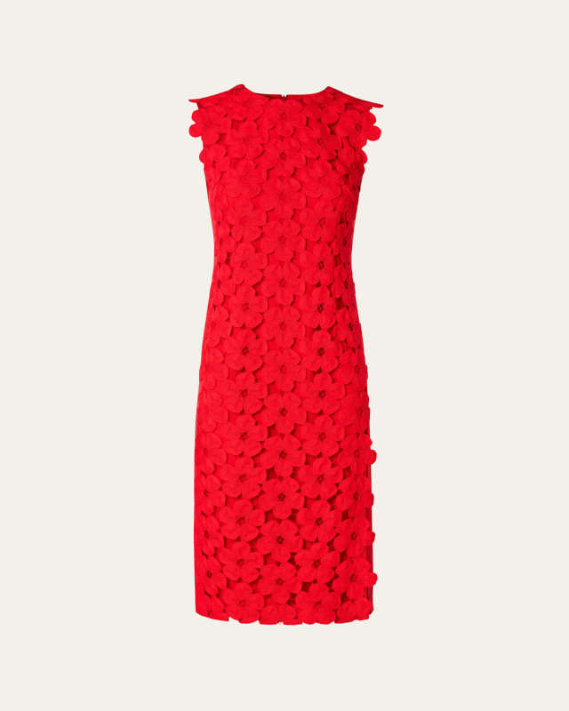 Sleeveless Floral-Embroidered Crepe Midi Dress
