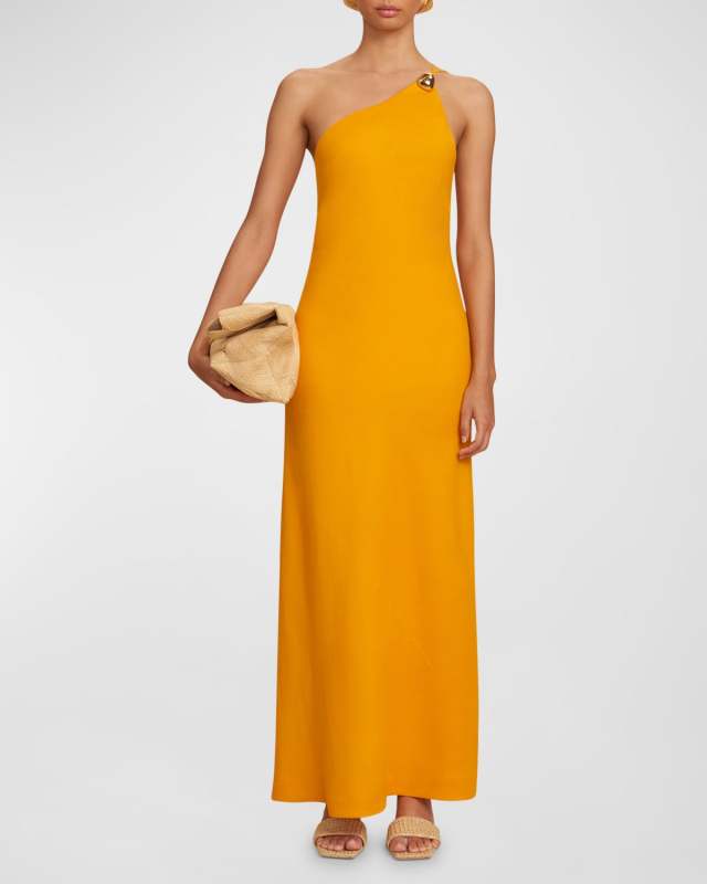 Rinley One-Shoulder Stretch Linen Maxi Dress