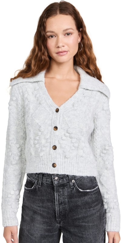 LE JEAN Cable Knit Cardigan Heather Grey