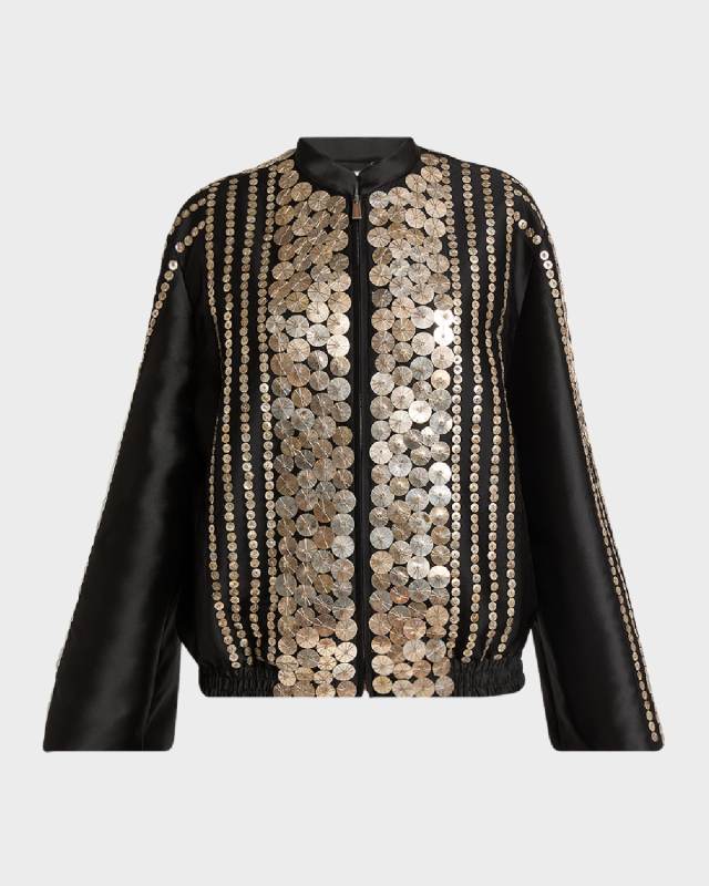 Sequined Silk Zip Jacket