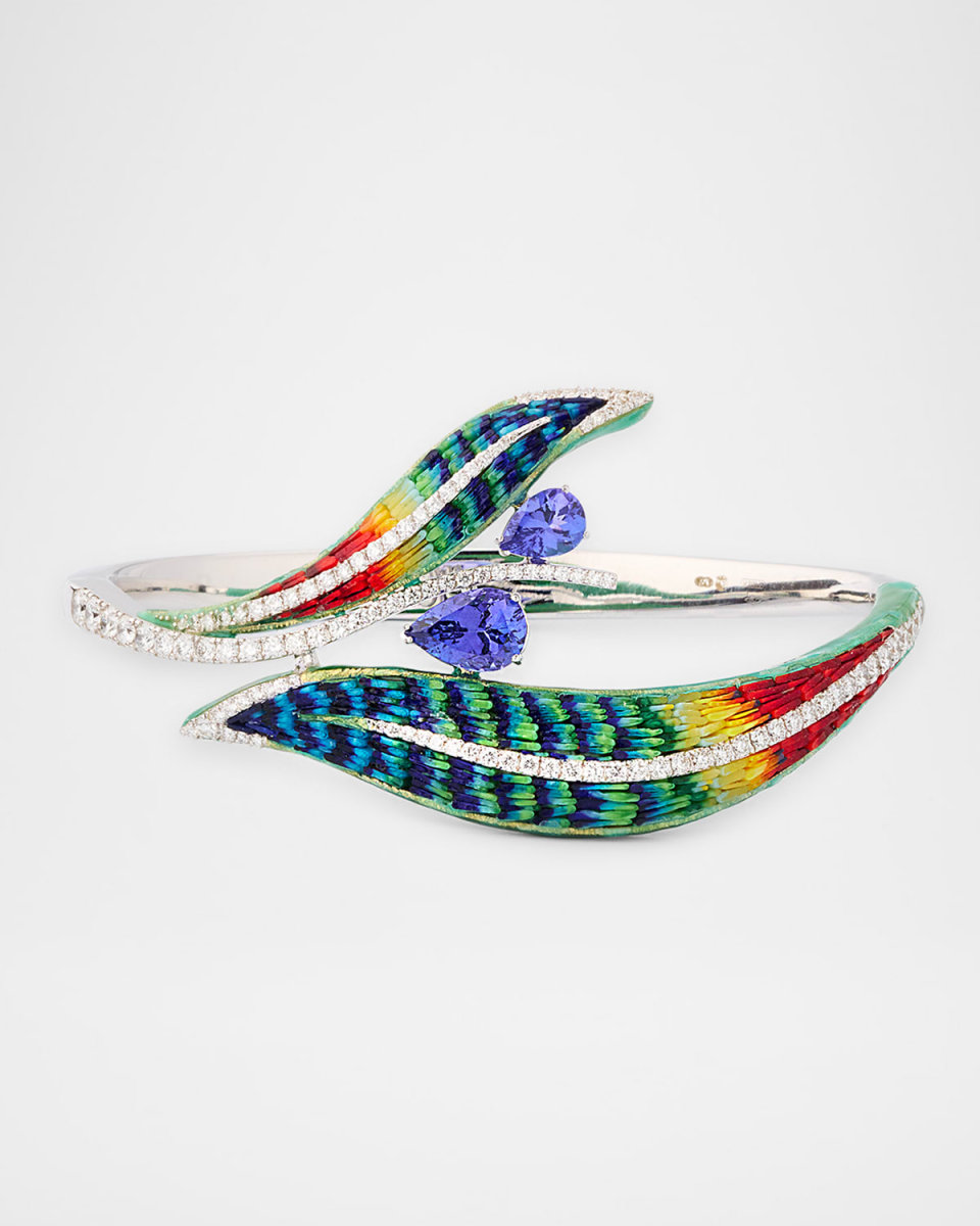 Sicis Jewels 18K Quetzal Micro-Mosaic Art Bracelet with Tanzanite and Diamonds