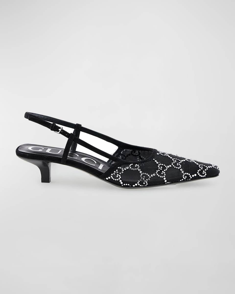 Tom Crystal GG Mesh Slingback Pumps