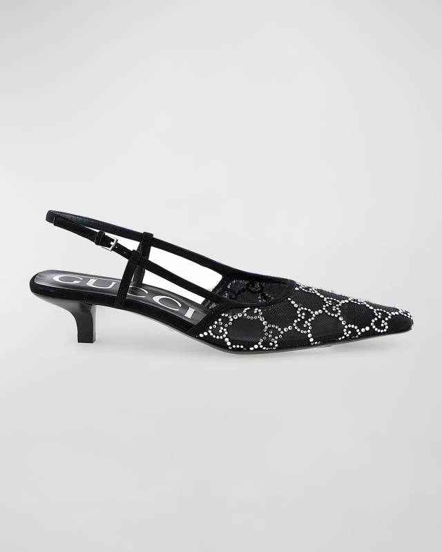 Tom Crystal GG Mesh Slingback Pumps