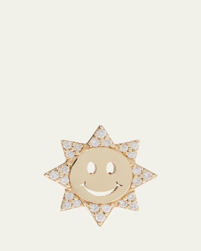 14k Diamond Happy Face Single Sun Stud Earring