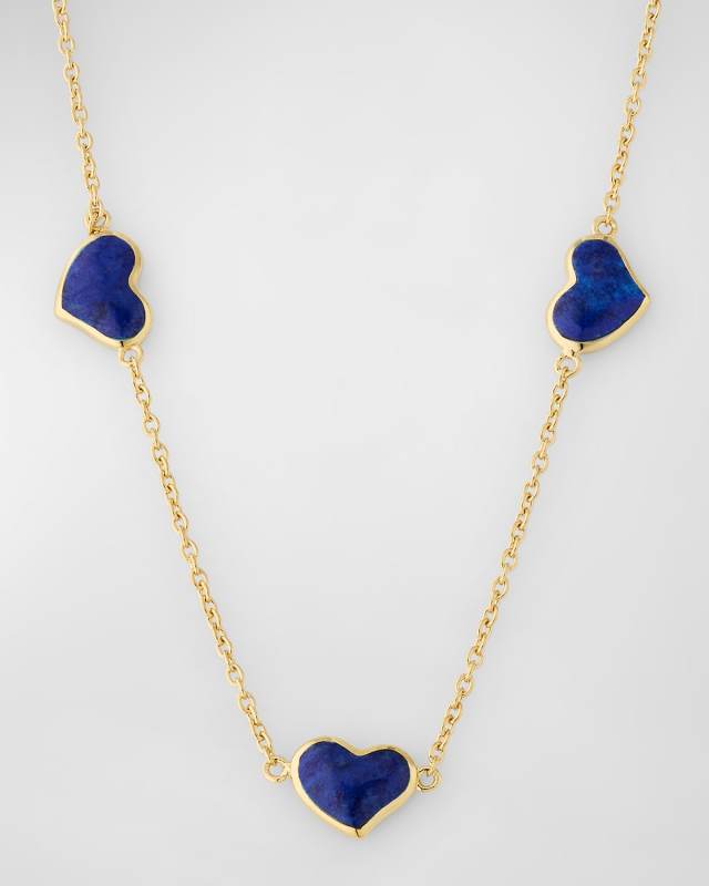 18K Gold Plated Triple Station Heart Necklace, 20"L