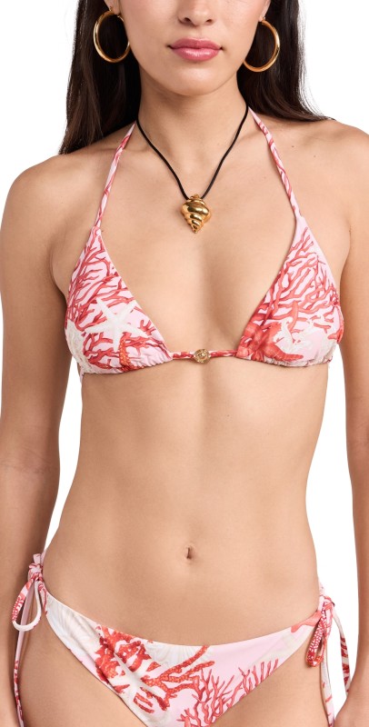 Versace Lycra Vita Recycled Corals Print Bikini Top 5PB50 Dusty Rose/Coral/Bone