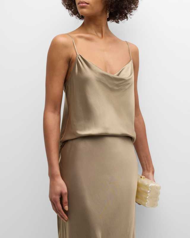 Taysia Satin Cowl-Neck Tank Top