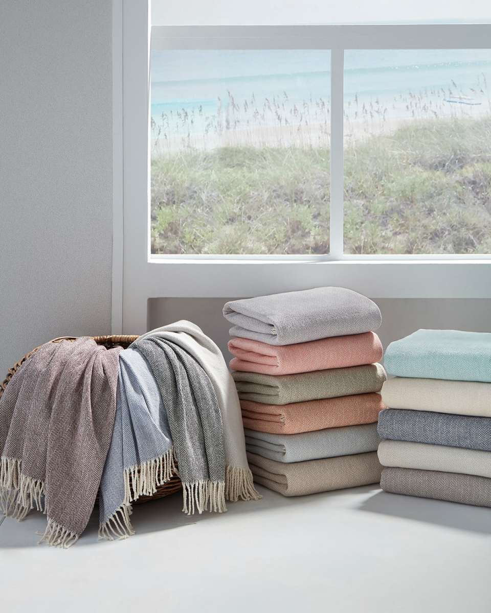 Brushed Cotton Herringbone-Weave Throw, 51" x 71"
