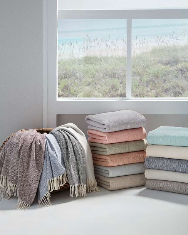 Brushed Cotton Herringbone-Weave Throw, 51" x 71"