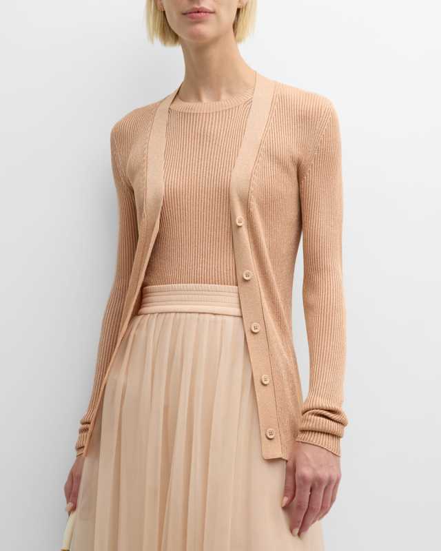 Ribbed Metallic Button-Down Cardigan