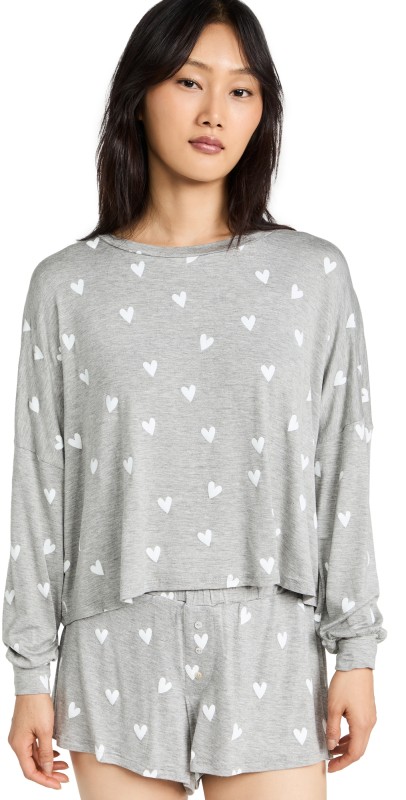 Honeydew Intimates All American Jersey Shortie Set Heather Grey Hearts
