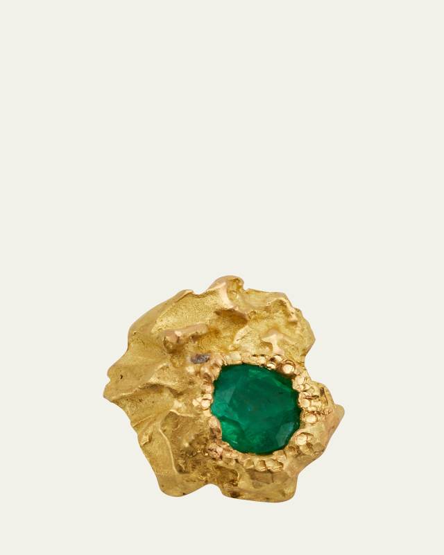 Single Rock Earrings in 18K Solid Yellow Gold with 3.75mm Emeralds