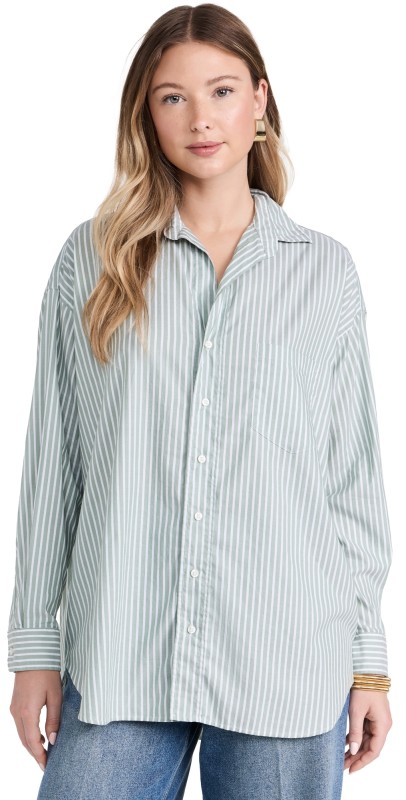 Frank & Eileen Oversized Button Up Shirt Green Stripe
