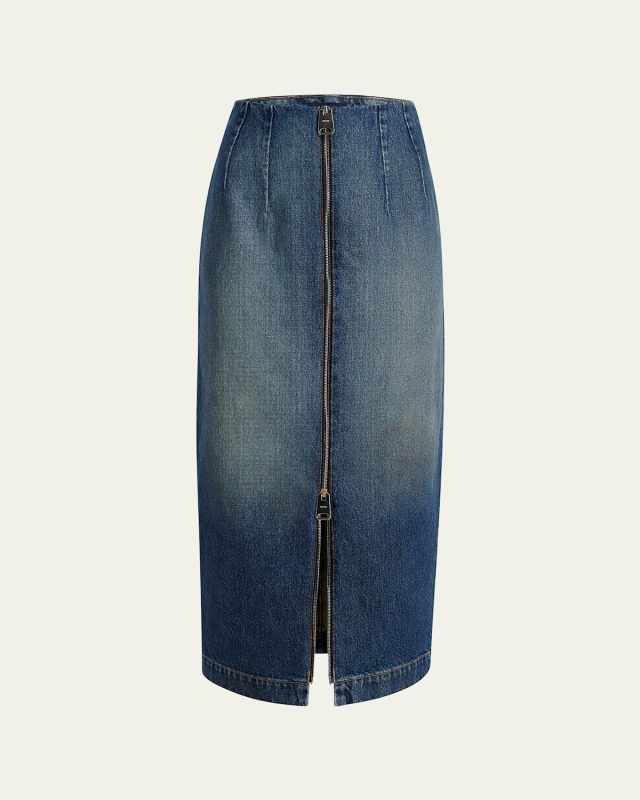Ruly Zip-Front Midi Denim Skirt