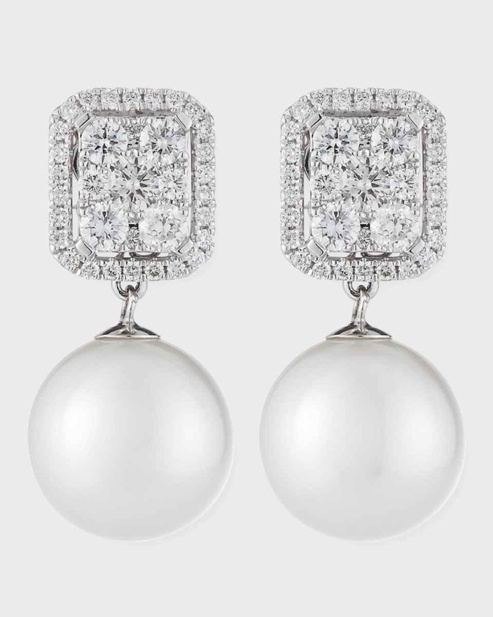 18k White Gold Diamond & Pearl Convertible Earrings