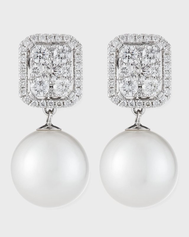 18k White Gold Diamond & Pearl Convertible Earrings