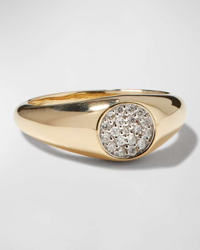14k Round Diamond Signet Pinky Ring