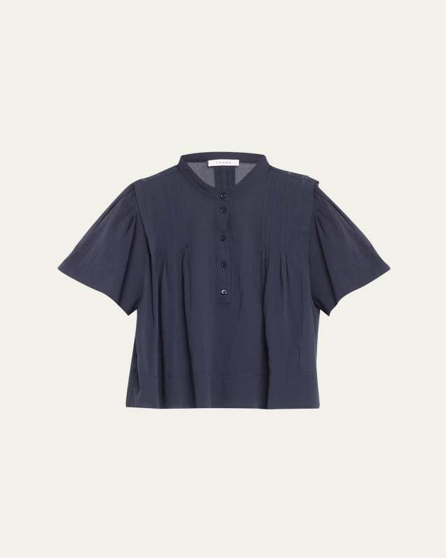 Pleated Button-Front Blouse