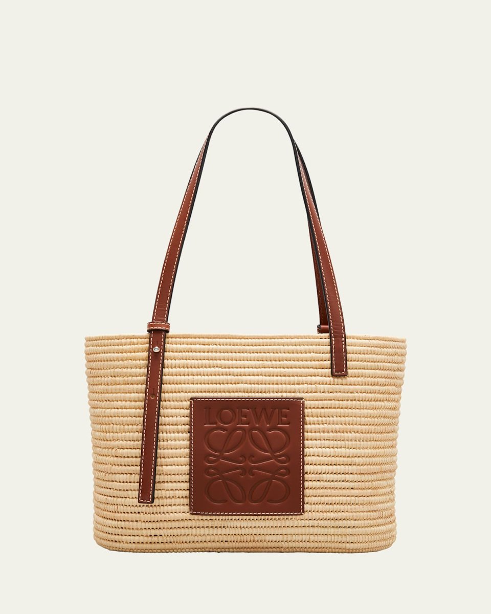 x Paula's Ibiza Square Basket Small Bag in Raffia with Leather Handles