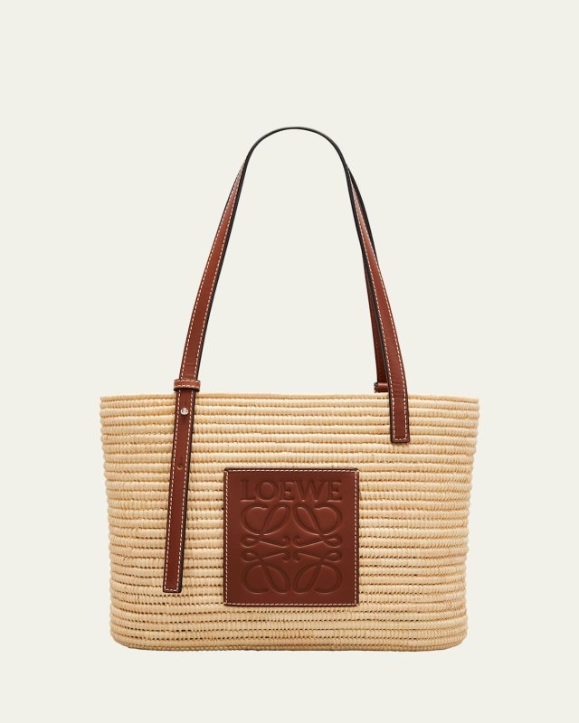 x Paula's Ibiza Square Basket Small Bag in Raffia with Leather Handles