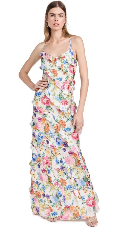 Show Me Your Mumu Romance Ruffle Dress ivory botanical floral
