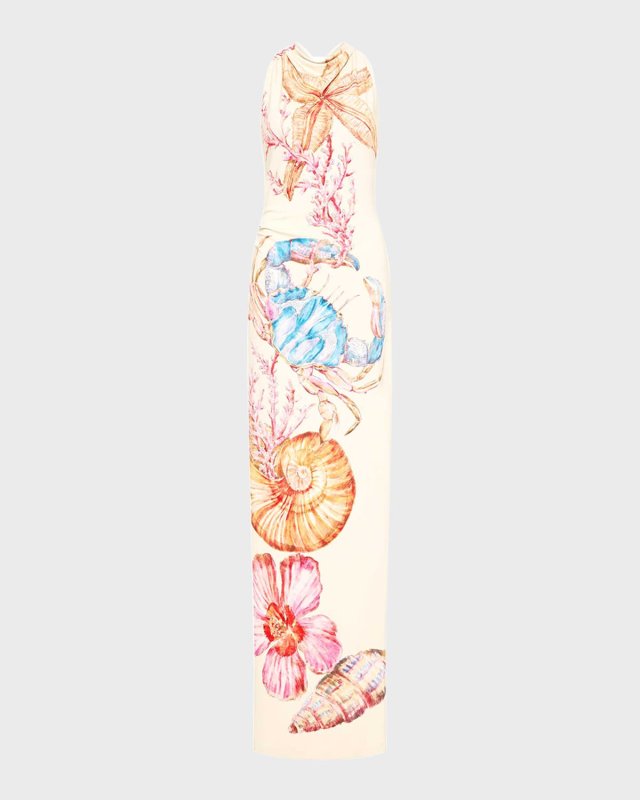 By The Bay Graphic-Print Column Gown