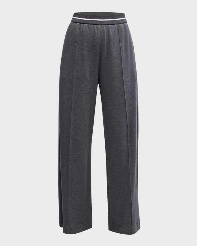 Piquet Fleece Wide-Leg Sport Pants
