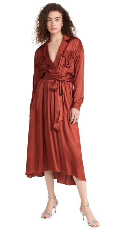 MISA Blair Dress BURNT ORANGE SATIN
