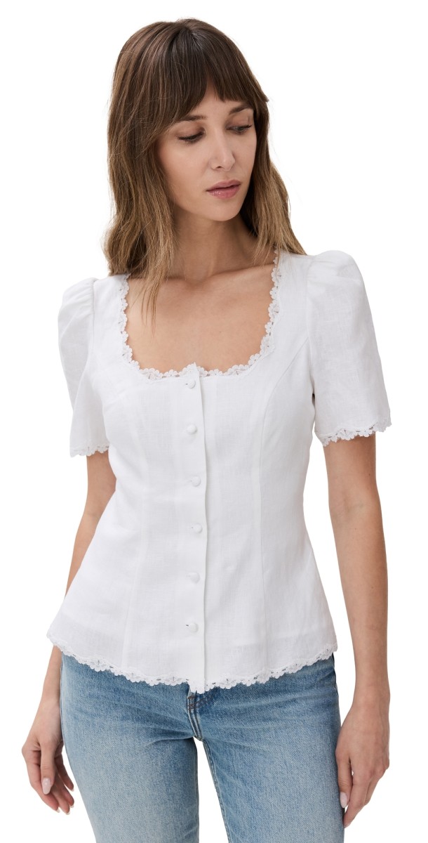 Reformation Anabella Linen Top White