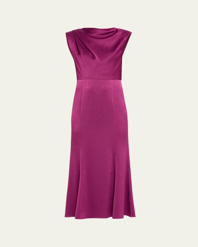 Draped Satin Crepe Sleeveless Midi Dress