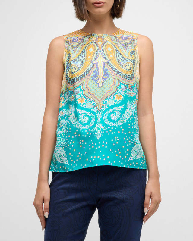 Engineer Paisley-Print Sleeveless Silk Top