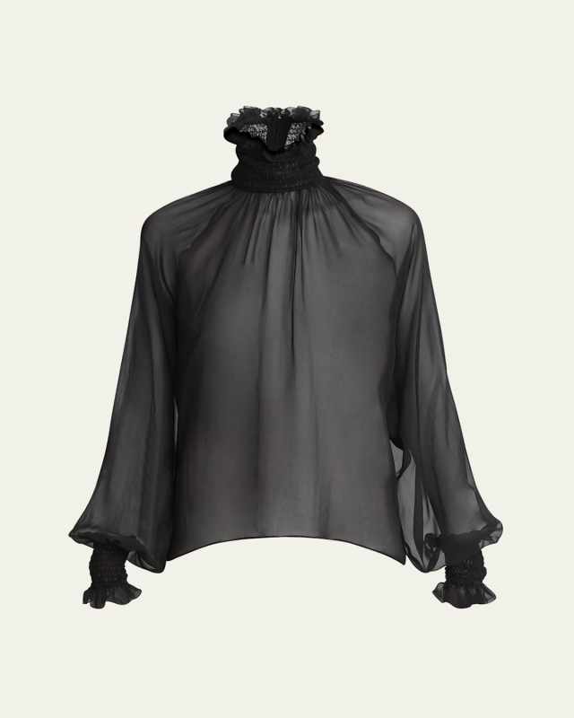 Sheer Chiffon Smocked Blouse