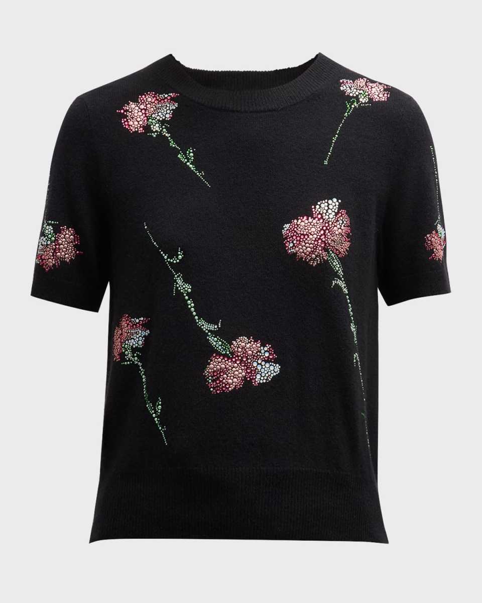 Cecil Beaton Pink Carnation Short-Sleeve Cashmere Pullov