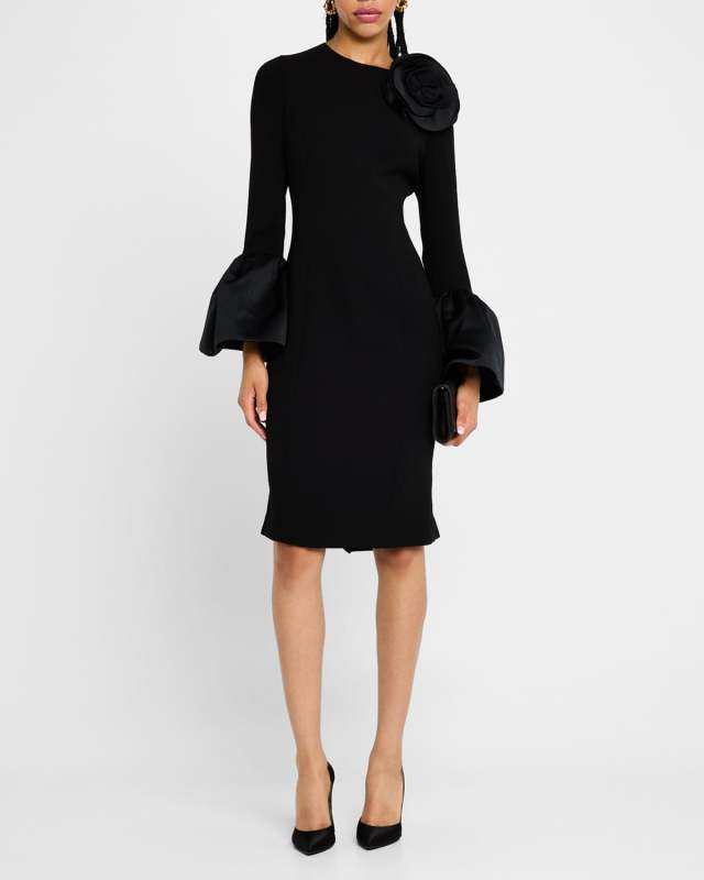 Bell-Sleeve Floral Applique Dress