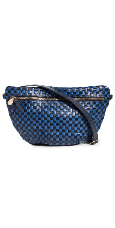Clare V. Grande Belt Bag Dark Blue Woven Checker